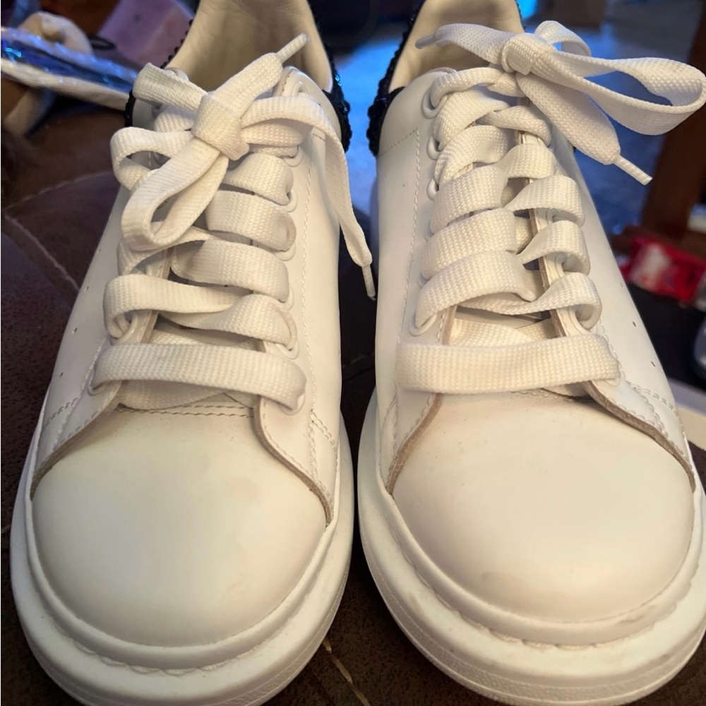 Alexander McQueen Black Crystal Embellished White Sneakers - Picture 4 of 6